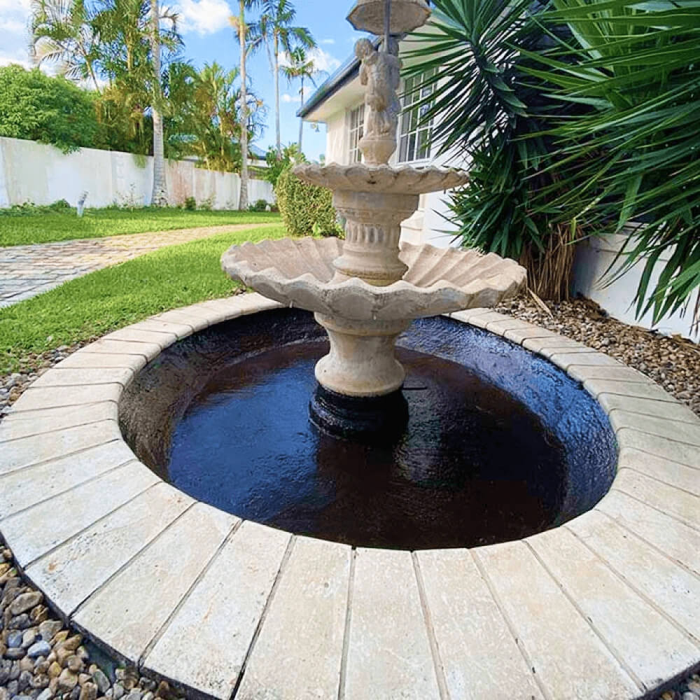 A Picture of a Water Feature waterproofed with Liquid Rubber DIY Waterproof Sealant and Geo Textile.