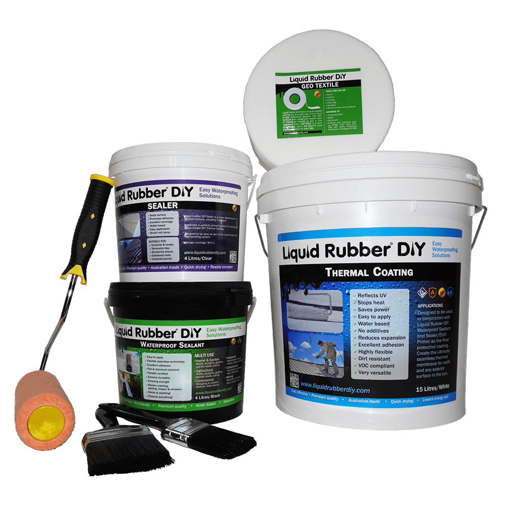 Bundle of all waterproofing products needed for a caravan or RV roof with Thermal Coating and Primer.