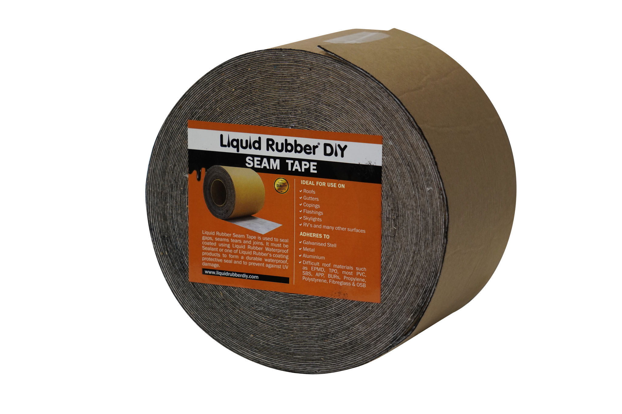 A roll of Seam Tape used for sealing and waterproofing cracks, vents, joints, seams on roofs, box gutters and other projects.