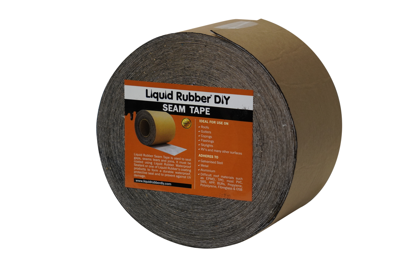 A roll of Seam Tape used for sealing and waterproofing cracks, vents, joints, seams on roofs, box gutters and other projects.
