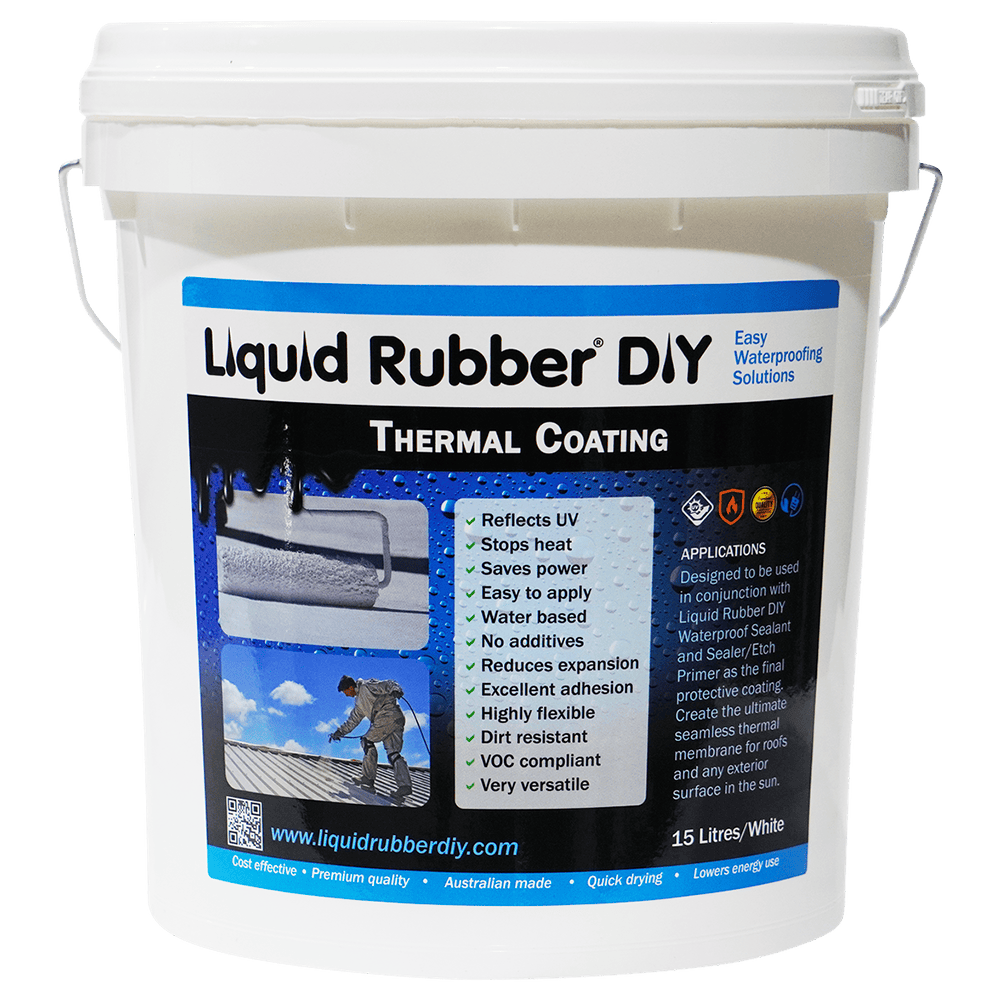 15L Bucket of white Liquid Rubber DIY Thermal Coating used to coat surfaces to protect agains UV rays and heat.