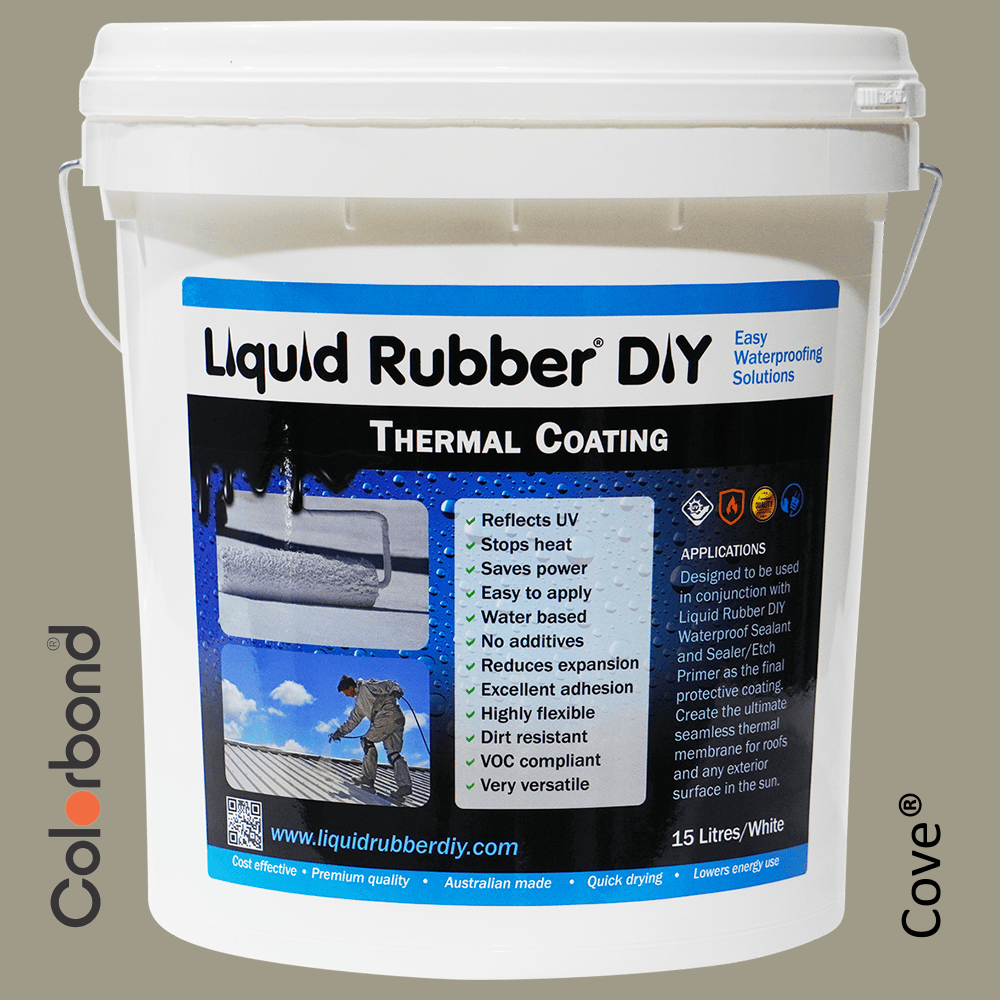 15L Bucket of Liquid Rubber DIY Thermal Coating in Colorbond colour Cove used to coat roofs to protect agains UV rays and heat and for roof restoration.