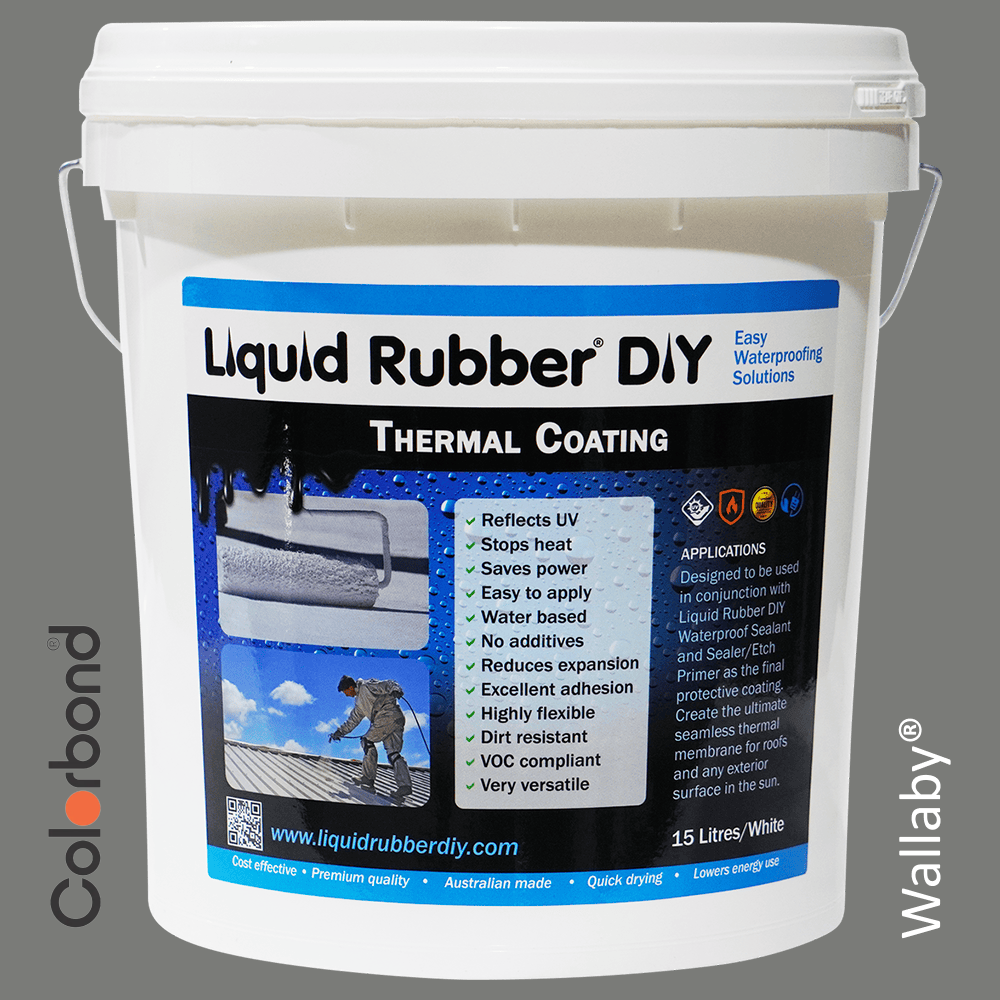 15L Bucket of Liquid Rubber DIY Thermal Coating in Colorbond colour Wallaby used to coat roofs to protect agains UV rays and heat and for roof restoration.